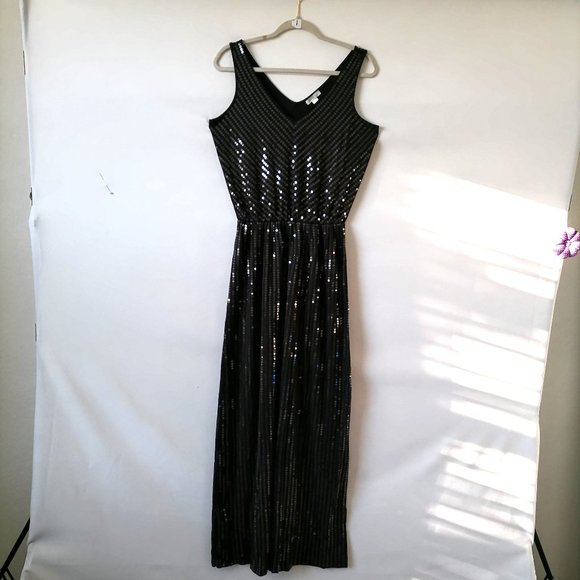 Garnet Hill Dresses & Skirts - Garnet Hill Womens Black Sleeveless V Neck Shiny Sequined Maxi Dress Size S